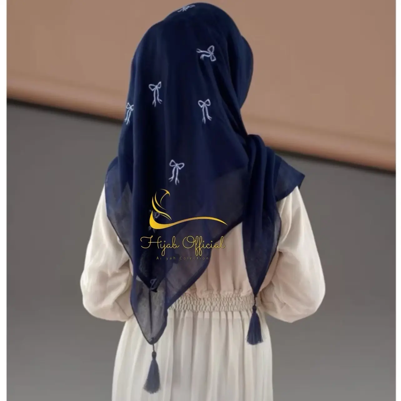 Jilbab Segi Empat Paris Coquette dengan Bordir Pita Bahan Lembut Kerudung Wanita Muslim premium Square nyaman Instan Hijab tassel