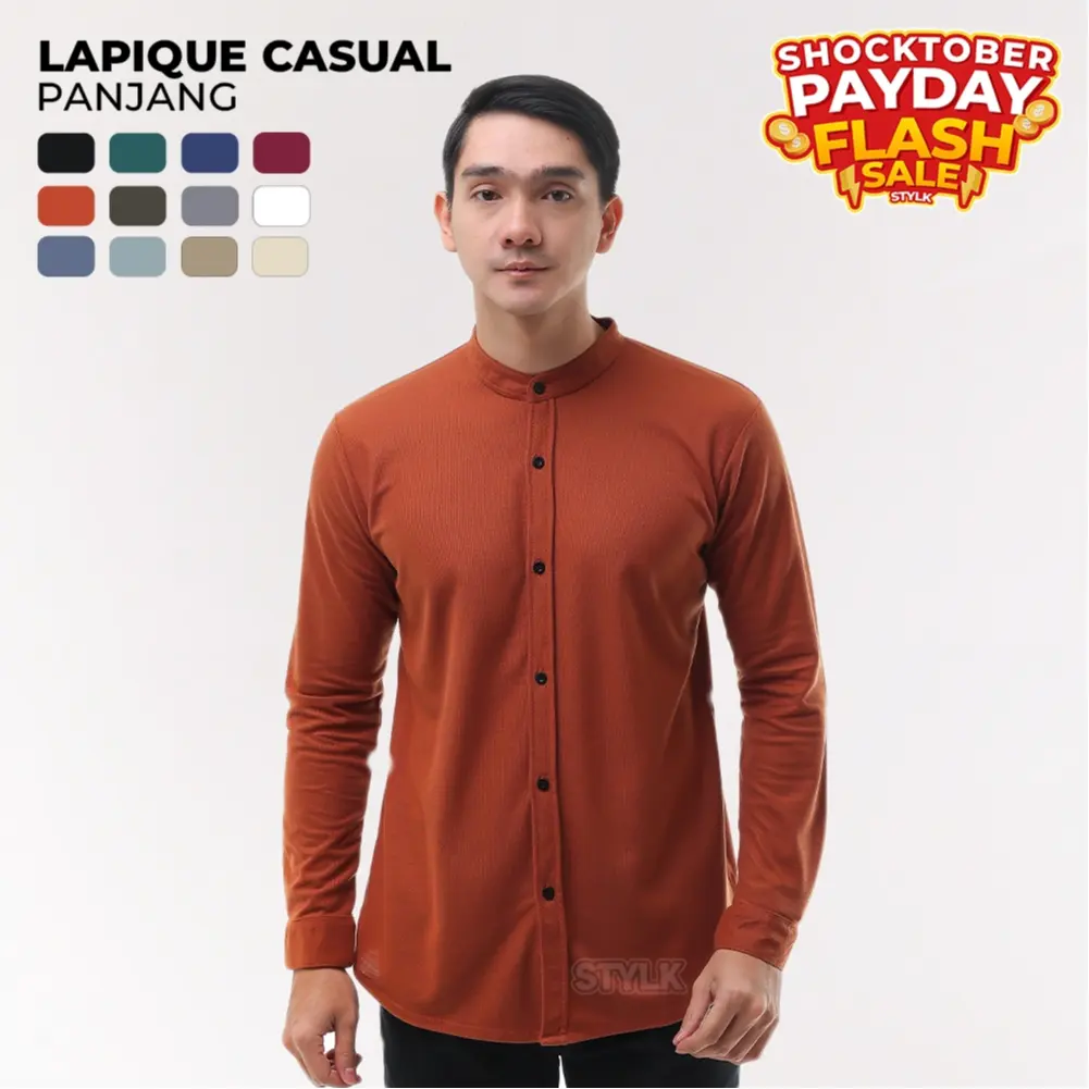 Stylelaki LAPIQUE - Kemeja Coral Pria Casual Lengan Panjang Slim Fit Anti Kusut Nyaman dan Lembut