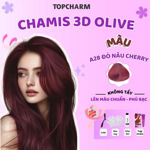 Nhuộm tóc Phủ Bạc Đỏ Nâu Cherry A28 dung tích 200ml (Kèm oxy, bao tay, lược) Chamis 3D có thành phần siêu dưỡng từ olive 30 tone màu Không Cần Tẩy giúp tóc Mềm Mượt
