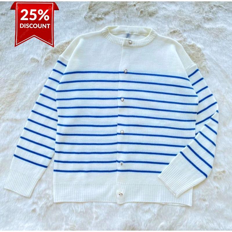 SWEATER RAJUT CARDIGAN KANCING MUTIARA cardigan stripe jumbo Nyaman Knitwear Wanita Outer 6