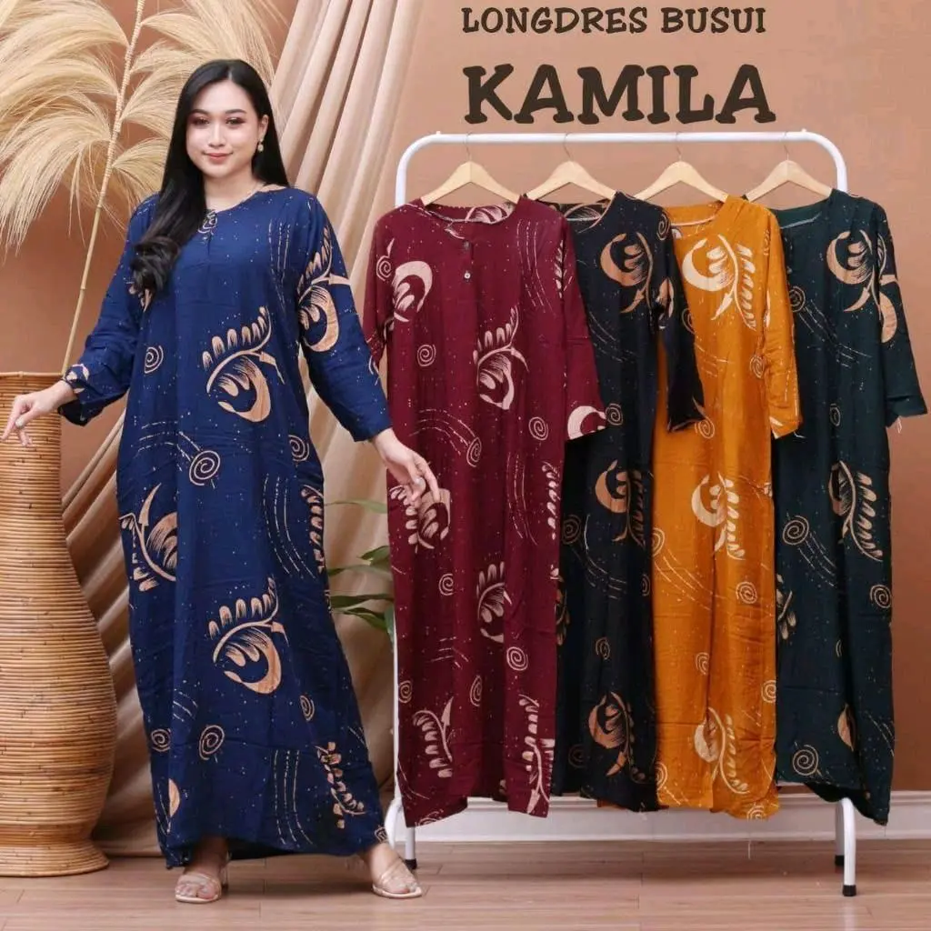 Daster Kamila lengan panjang bahan rayon kancing depan busui friendly nyaman dipakai
