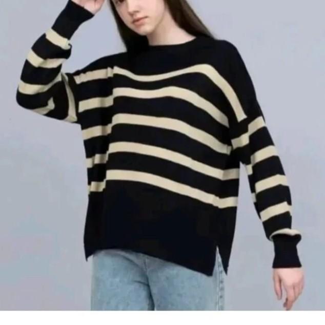 Sweater rajut oversize stripe-Diora premium Knitwear Atasan Wanita Motif Kerah Bulat Baju Fit 6