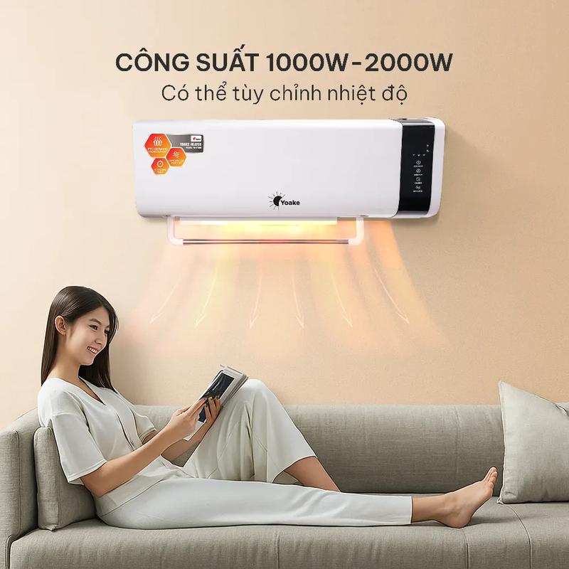  Máy sưởi gốm treo tường cao cấp YOAKE - Công suất 2000W - Điều khiển từ xa - Bảo hành 12 tháng đèn sưởi phòng ngủ máy sưởi quạt sưởi 