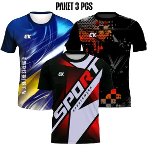 PAKET 3 PCS BAJU OLAHRAGA PRIA & WANITA PRINTING LENGAN PENDEK BAJU FITNESS GYM SLIMFIT KAOS SPORT RUNNING BADMINTON VOLLY SIZE M L XL XXL Futsal