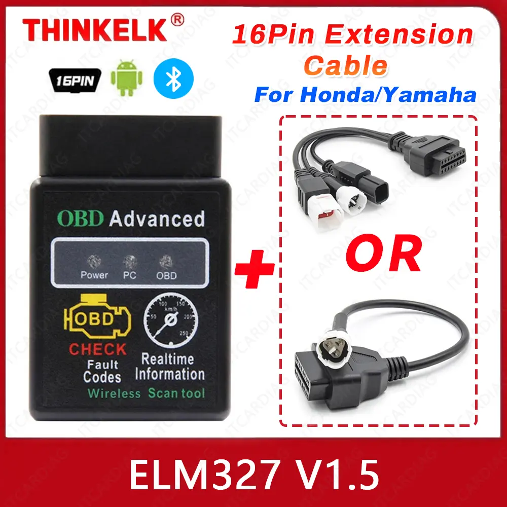 ELM327 V1.5 Bluetooth Android for Yamaha EFI Motorcycle Motorbike for Honda 3pin 3+4+6pin To 16pin OBD2 Cable ELM 327 Fault
