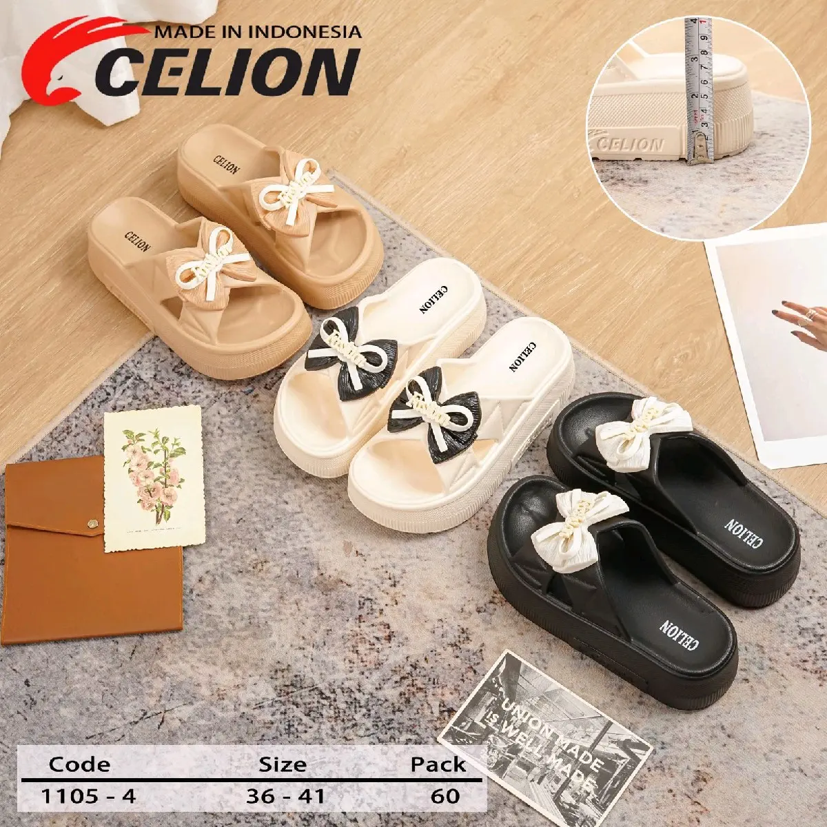 CELION Sendal Wedges Celion 1105-4 Wanita Silang Pita Kekinian Pilih Lokal