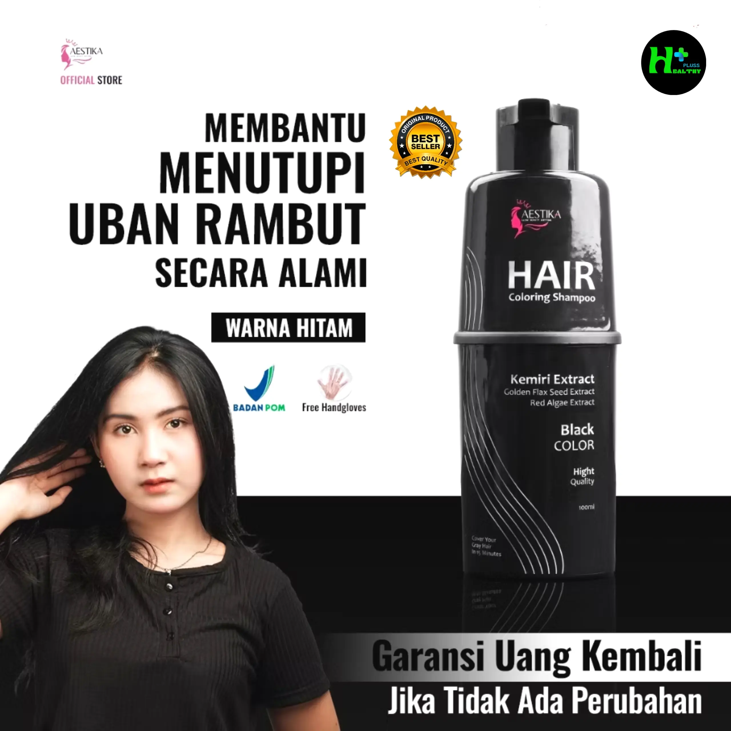Aestika Hair Coloring Shampoo - Penghitam Rambut Beruban - Conditioner Haircare Shampoo Menghitamkan Rambut Sampo Penghilang Uban Hair Serum