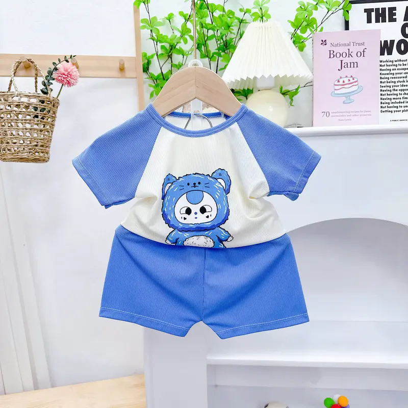 [MS15] SET5 Bộ Cộc Thun Tăm Lạnh  Hình Baby Three  dễ thương,phối quần và tay sang xịn cho bé trai,bé gái từ 5-16 kg 1
