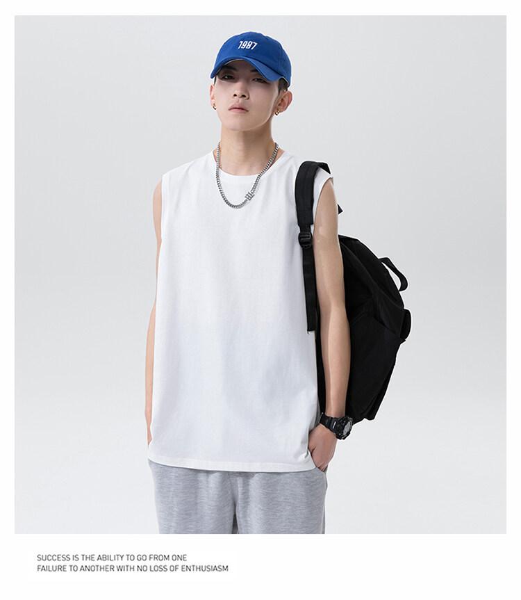 Product Introduction of Cotton short sleeve vest men's summer loose simple public version solid color black multi-color T-shirt 24