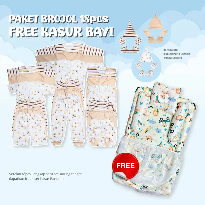 Paket Brojol 18 Pcs FREE KASUR BAYI Paket Lengkap Setelan Bayi bahan katun lembut Kado Lahiran Parsel 7