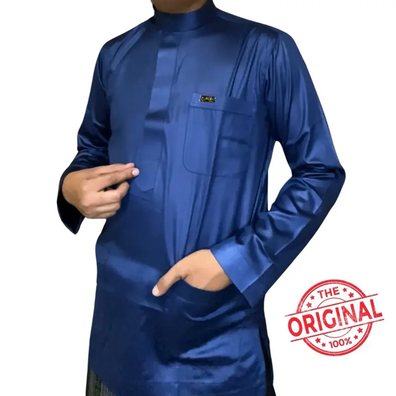 Baju koko Navy Original Saudi Polyester Import lengan panjang polos / Baju Pria Muslim Elit, Mewah, Berkelas dan Berkualitas Alghin Exclusive 51 5