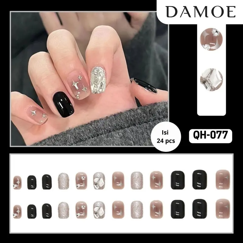 [FREE NAIL TOOLS] - QH-077 - Damoe Barbie Nail Art Kuku Palsu Premium Collection Tahan Lama Tahan Air 0