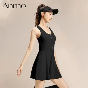 ANMO-Rok olahraga ritsleting satu potong untuk mencegah paparan, gaun olahraga lari dan kebugaran luar ruangan