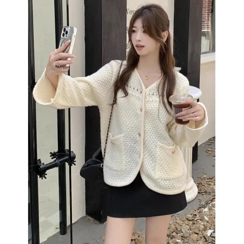 Cardigan Rajut Polos Kancing Emas 1359 Wanita - Knitwear Outer Kardigan Atasan 5