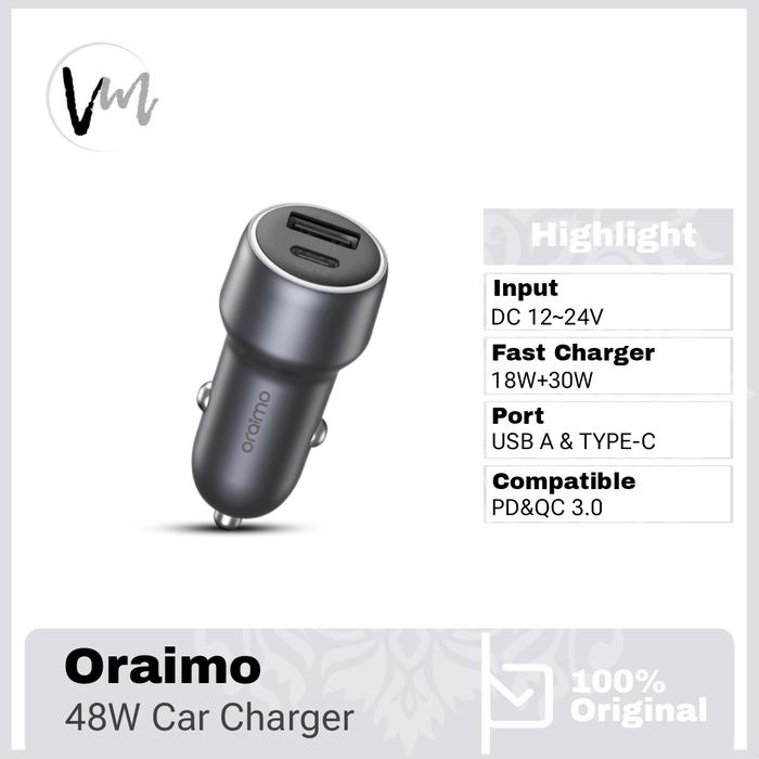Gambar Oraimo Car Charger Motor / Mobil Bullet 48 OCC-73D Quick Fast Charging 48W carger USB A USB C dari Venus Mobile Kota Administrasi Jakarta Barat Tokopedia