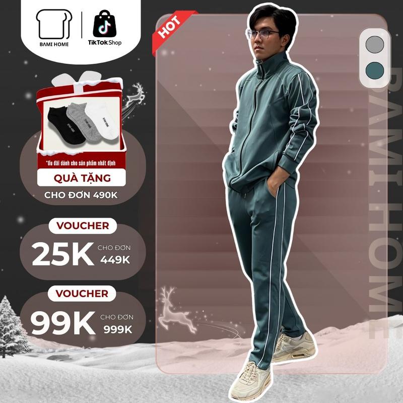 OUTLET T12 Bộ thể thao nam set quần áo chất cotton co giãn áo dài tay và quần dài năng động BTT04 BAMIHOME store