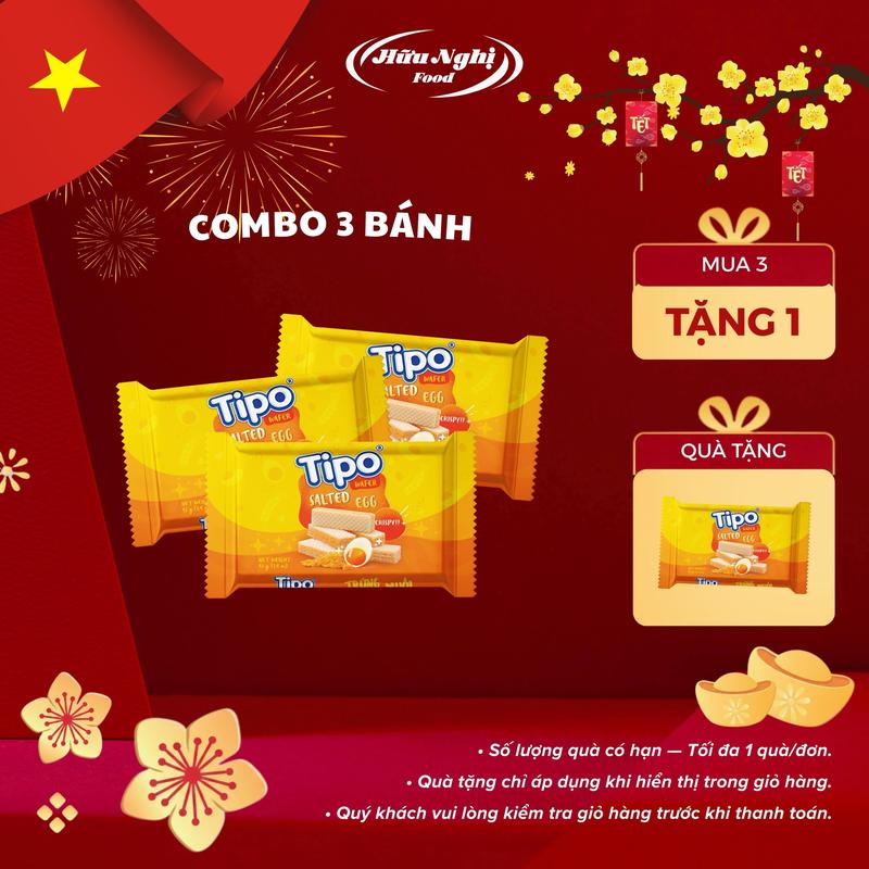  COMBO 3 Bánh kem xốp Trứng muối Tipo 42g Hữu Nghị dinh dưỡng ăn vặt tiện lợi 