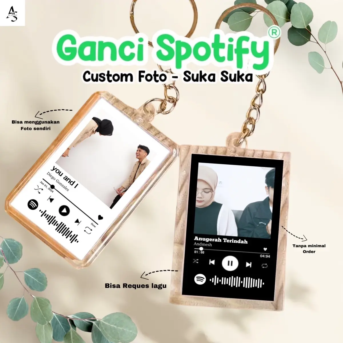 NEW - Ganci Spotify Custom Foto Bolak Balik / Gantungan Kunci Akrilik