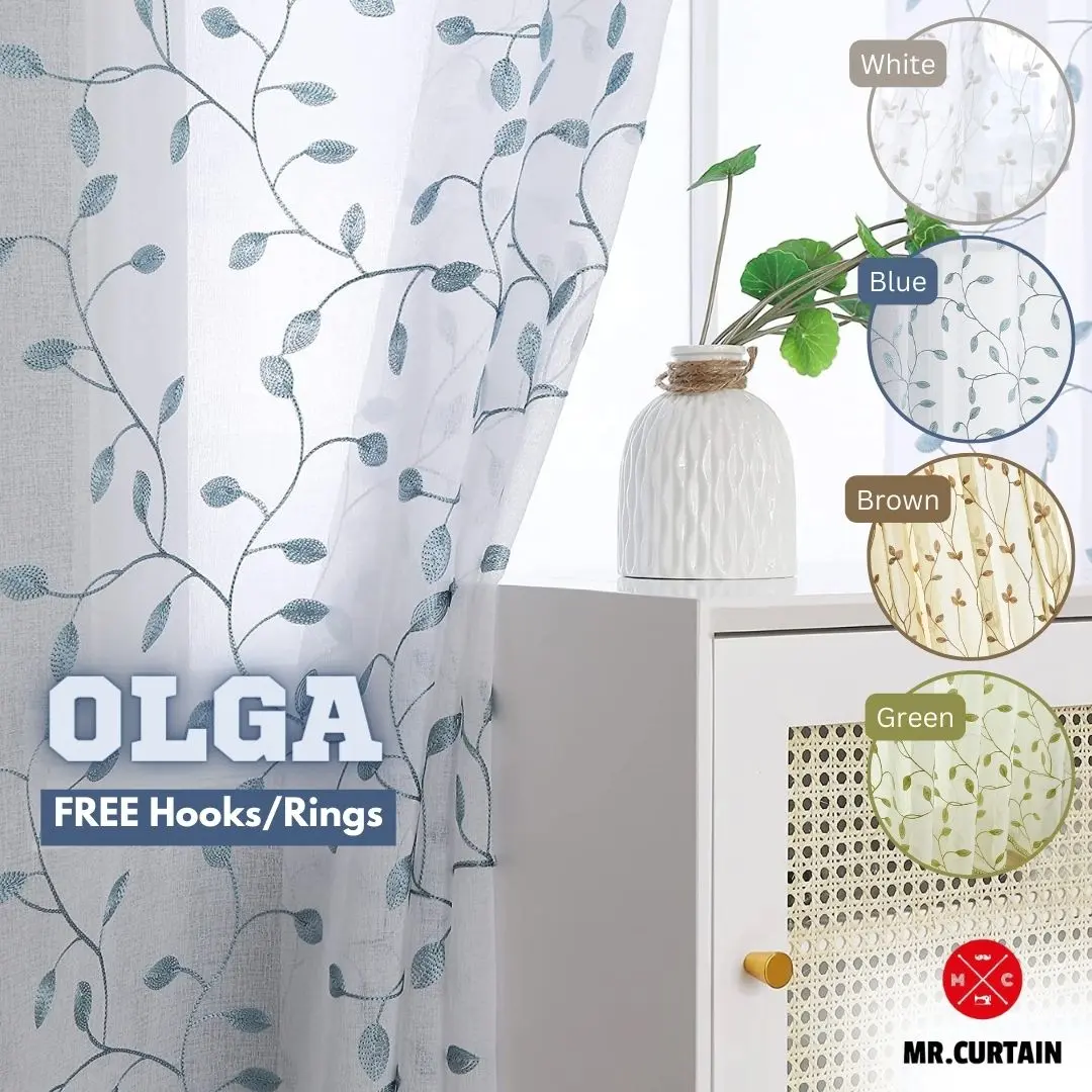 MR.CURTAIN Olga Sheer Langsir Lace Bersulam Bunga Siap Jahit Cangkuk & Ring / Ready Made Day Curtain Hook Ring