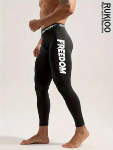 1PC Pantalones de compresión para hombre “Freedom” – Leggings transpirables de secado rápido en negro para gimnasio, correr, entrenar y actividades al aire libre | Absorbencia de humedad, estiramiento de 4 vías.