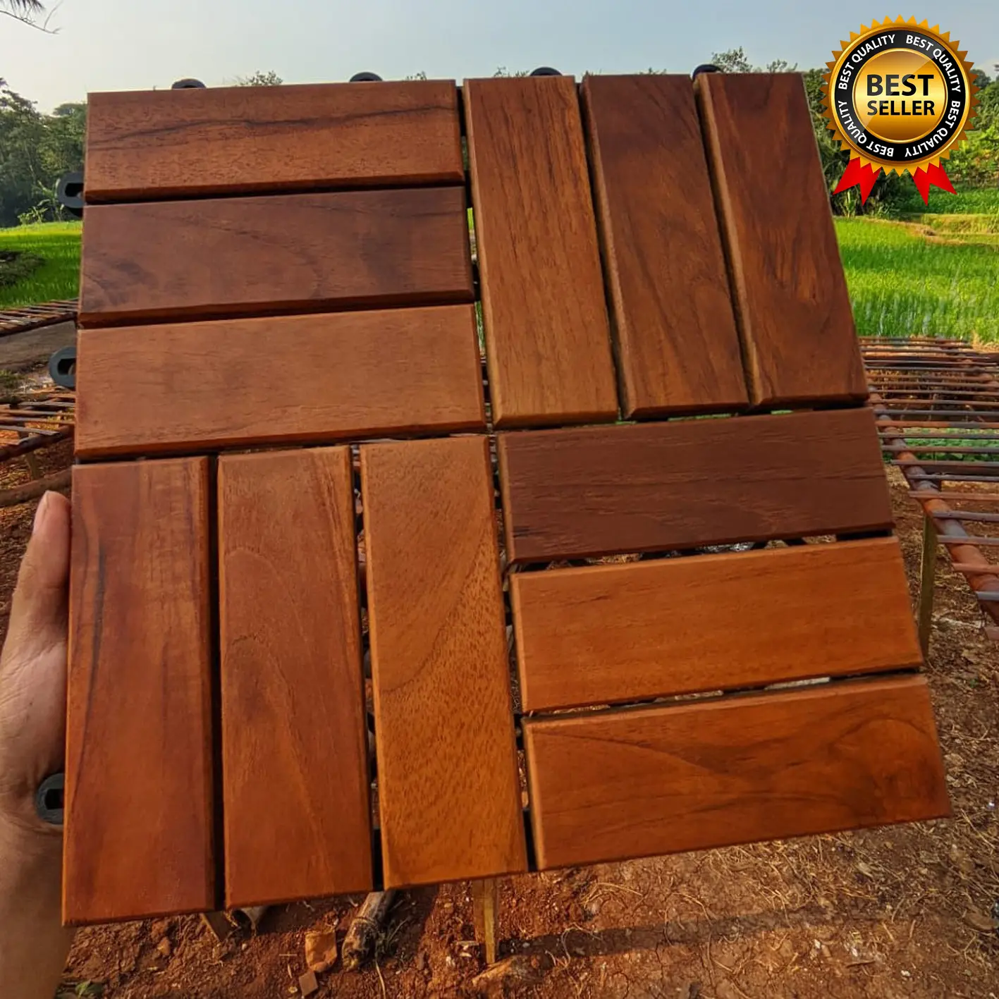 Lantai Kayu Decking Tile Parket Ubin Lantai Kayu Zig-Zag Jati Bongkar Pasang 30 x 30 cm | Pvc