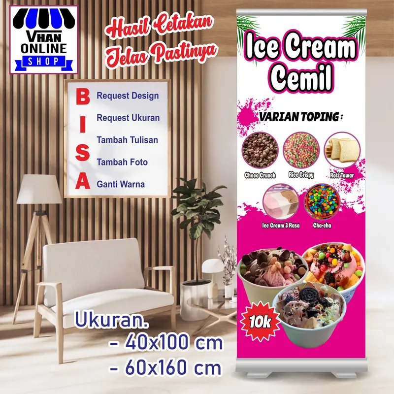 Custom Spanduk Banner Es Cream Cemil Bisa Sesuai Request 0