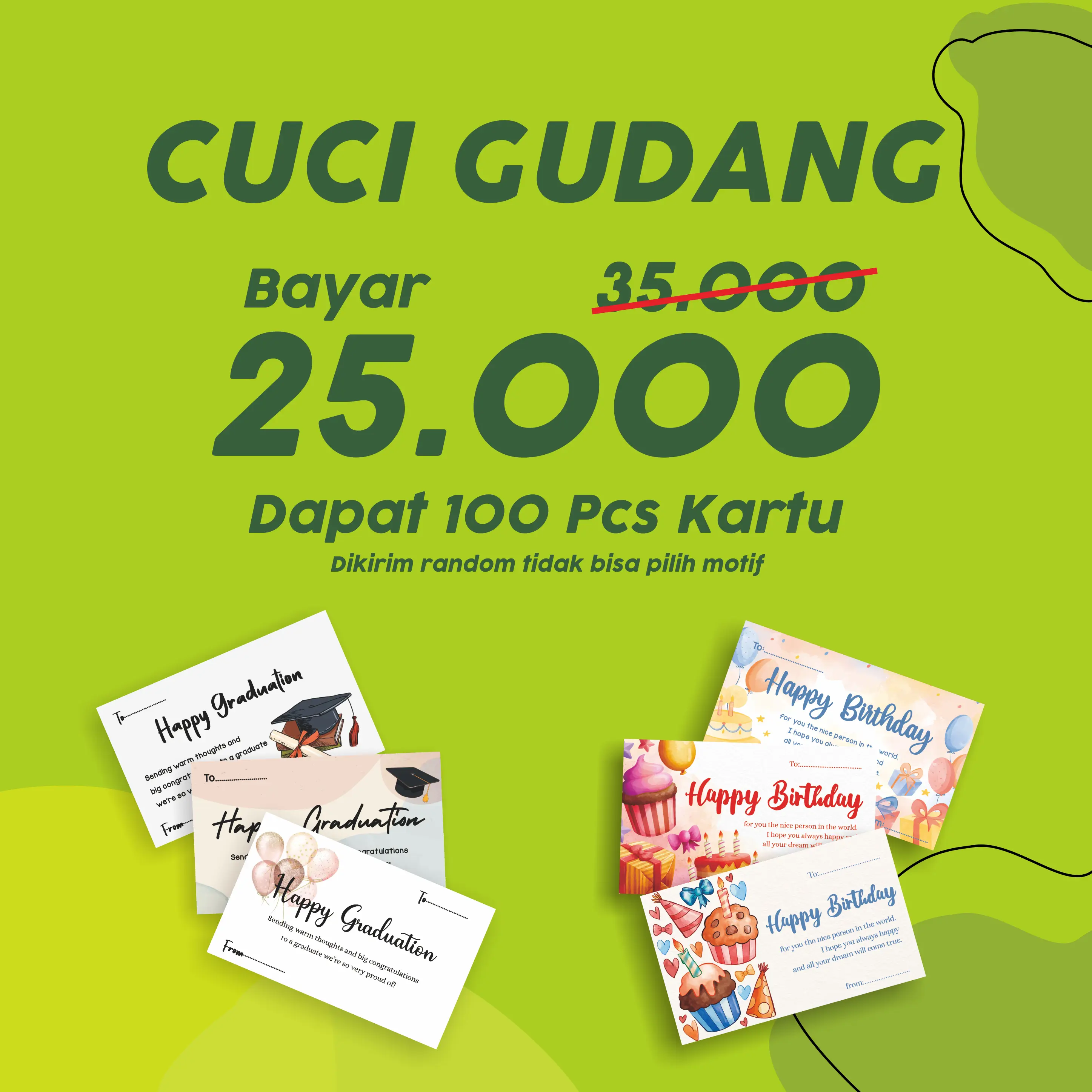(100 PCS) CUCI GUDANG KARTU UCAPAN ULANG TAHUM, WISUDA, NEWBORN