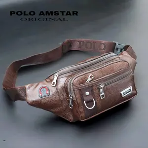 Tas Selempang Pria POLO AMSTAR Compact Waistbag Slingbag Kulit Tas Pinggang Cowok Casual Multifungsi