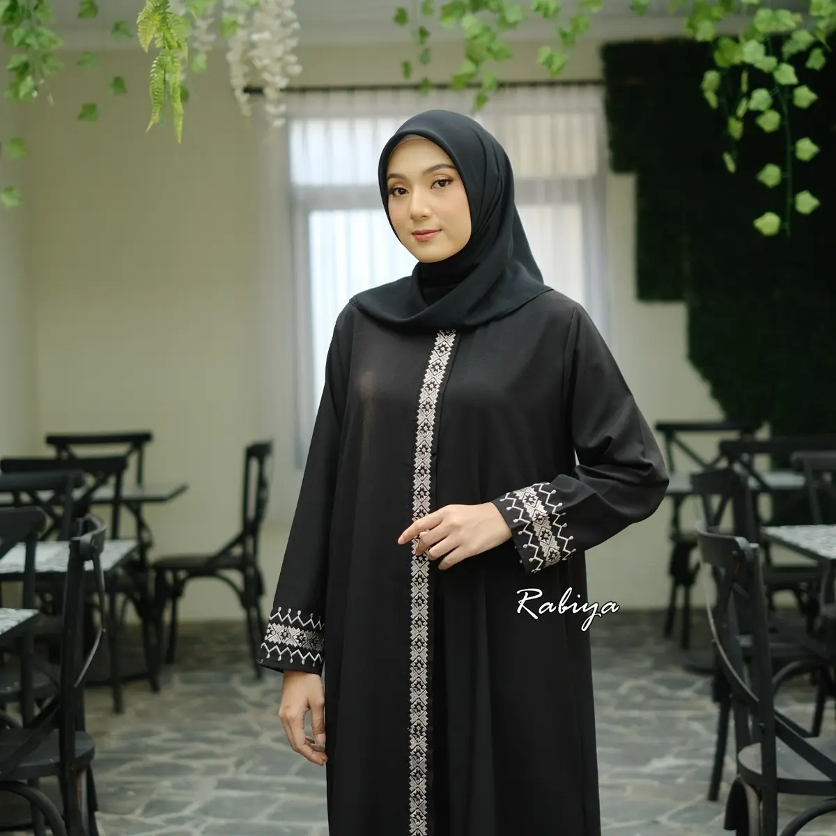 Gamis abaya hitam motif bordir ukuran jumbo L XL XXL 3XL 4XL Ld 100 110 120 130 140