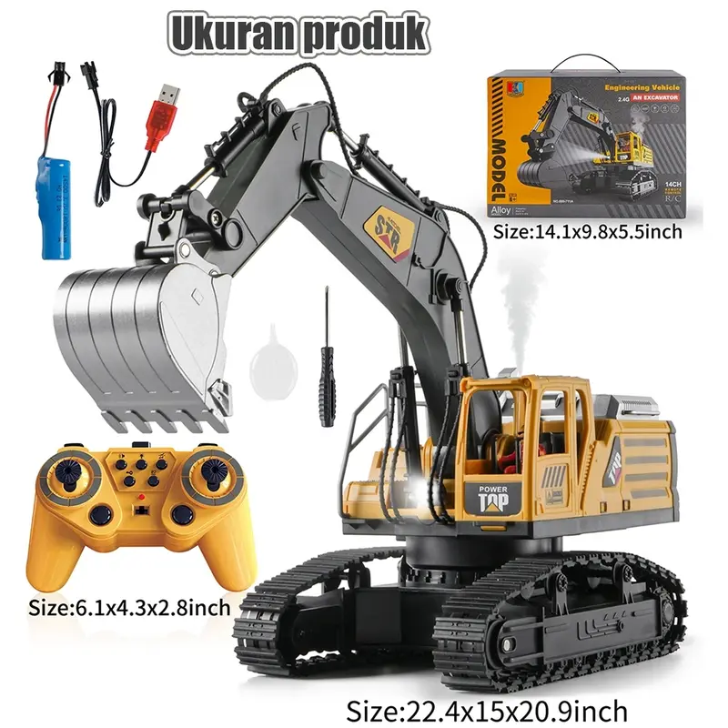 Mainan Excavator RC 1:14 - 14 Channel, Remote Control 2.4GHz, Kendaraan Teknik Crawler untuk Anak-(Toys lndonesia) 5