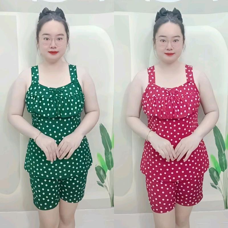 Combo 2 Bộ Quần Đùi Thun Ati Áo Dây Bản Phối Bèo 1 Lớp dành cho nữ mặc dễ thương