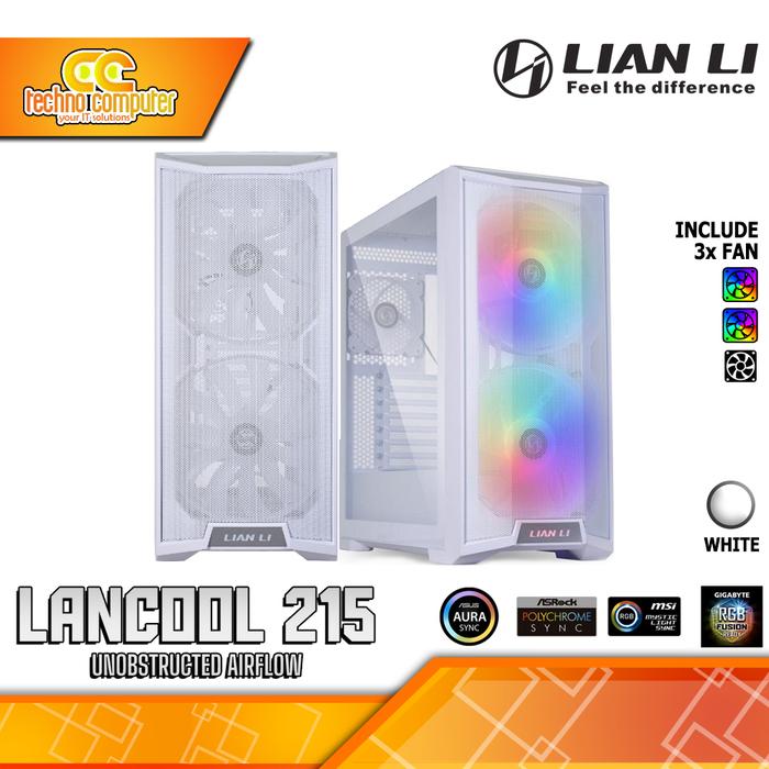 Gambar CASING LIAN LI LANCOOL 215 White - Mid Tower ATX Case Tempered Glass (Free 2x ARGB Fan) dari Techno Computer Bali Kota Denpasar Tokopedia