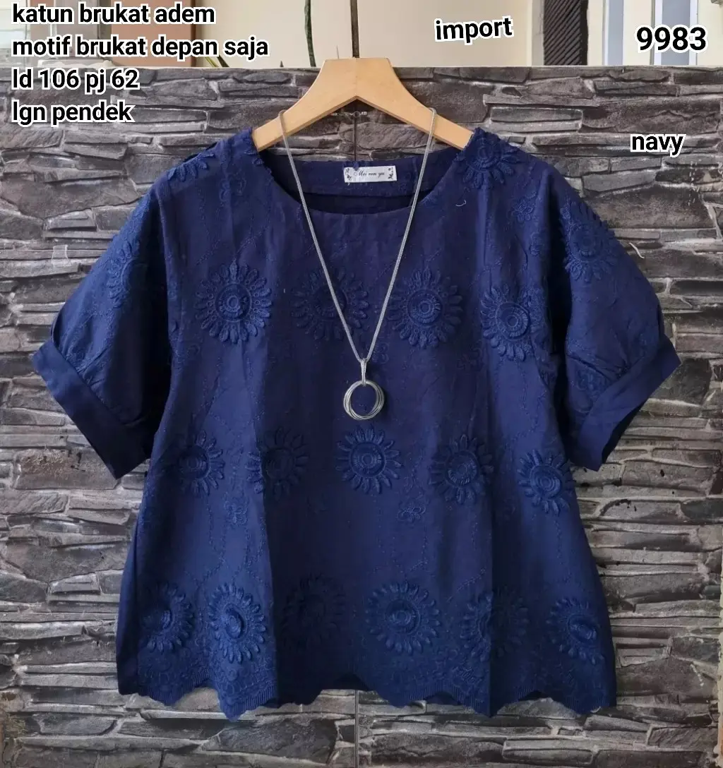 9983 Blouse lengan pendek brukat import Atasan Wanita
