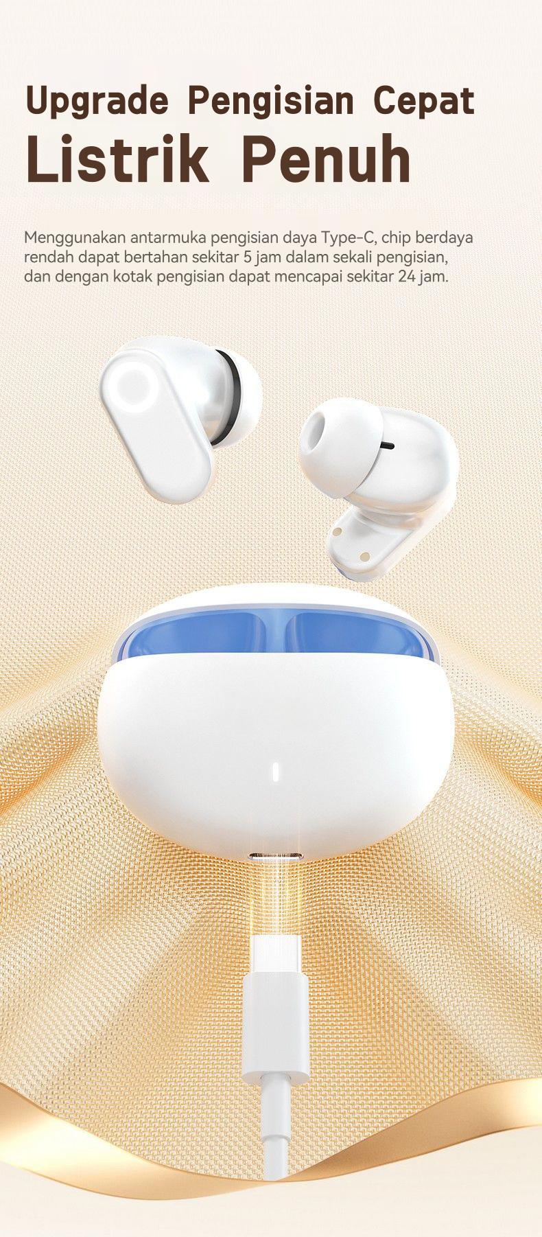 Yincoree TWS J16C Bluetooth Headphone 6.0 AirPods nirkabel ear plug stereo bass latensi rendah HIFI tahan air olahraga stereo headphone HD musik panggilan permainan headphone olahraga, untuk iOS / Android