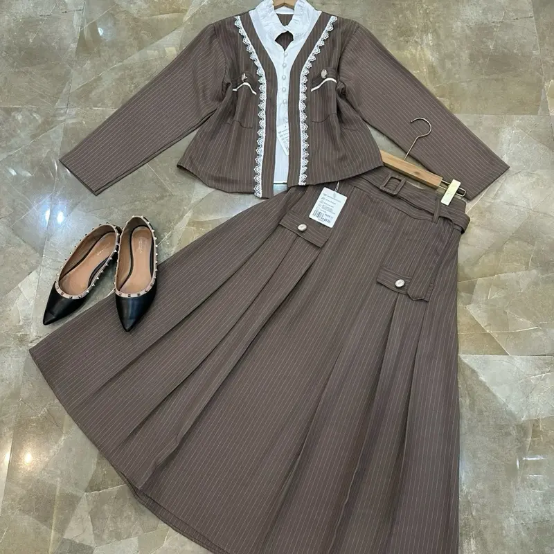 Setelan Ardila Salur one set 2in1 pakaian wanita setalan rok aline motif Linen Muslim Mewah Panjang Kondangan Cantik Casual Tebal Formal Remaja 8