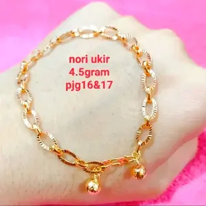 Nori Ukir Gelang Titanium Cewek Nuri Kapal Ukir Gold dan Silver Mewah Elegan Anti Karat 4.5gram Pjg16&17