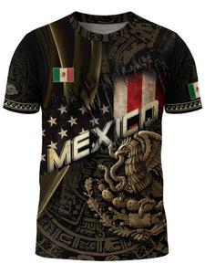 Camiseta con diseño de águila dorada y patrón azteca, con los colores de la bandera de México y Estados Unidos; herencia, unidad, orgullo y poder. Camiseta casual ajustada de manga larga para todas las estaciones.