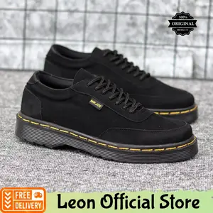 Sepatu Docmart Pantofel Hitam Pria Suede Oxford Tali Formal Kuliah Sekolah Pantopel Black Leon Monza