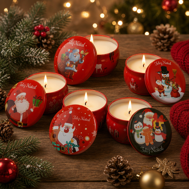 Kit Vela Aromática Natalina - 96g - Lembrancinha de Natal Perfumada Variados - 1 a 5 Unidades - Rizzo