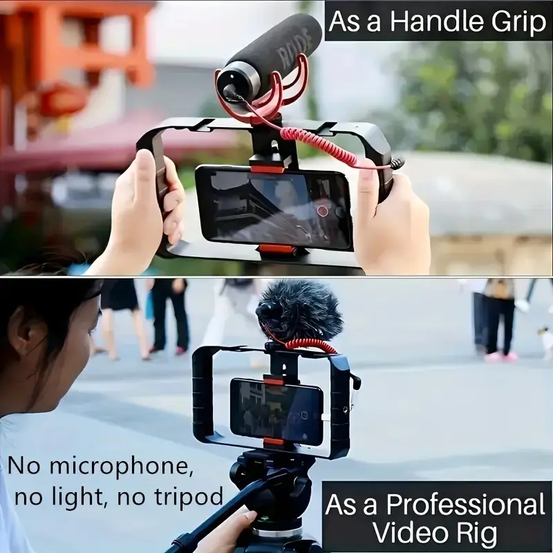 Rotating Handheld Mobile Phone Stabilizer 1pc - Universal Live Streaming Fill Light Stand with Microphone Holder, Three Cold Shoe Expansion Ports and Multiple 1/4 Expansion Ports - Compatible with Most Phones, Hot Shoe Base 2