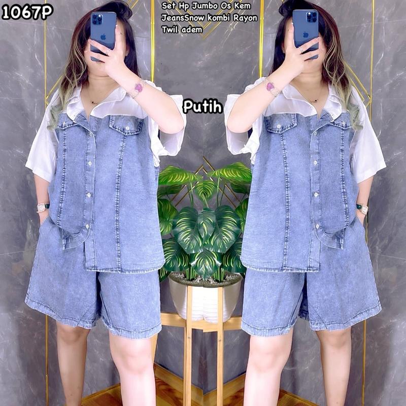 1126 SETELAN HP JEANS KOMBI RAYON TWILL WANITA|SETELAN DENIM LD126|SETELAN CELANA PENDEK 1
