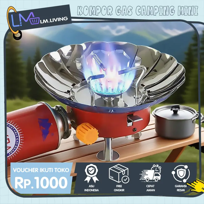 LM Kompor Camping Gas Portable Tahan Angin & Windproof Variasi Bunga Alat Masak Mini Piknik