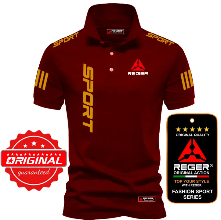 POLO REGER ACTION SPORT TEXT MIRING GOLD / SABLON DTF POLYFLEX PREMIUM / Pakaian Baju Polo Kerah Distro untuk Pria Laki Laki wanita Dewasa 1
