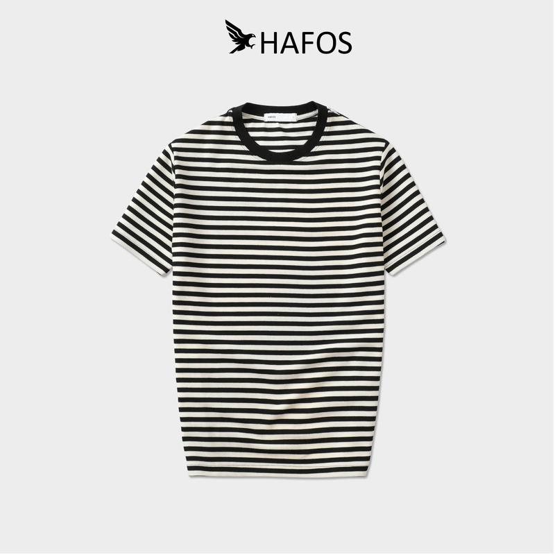 [ NEW ] Áo Thun Nam HAFOS Bassi , Áo Phông Nam Sọc Ngang, Chất liệu Knit Chống Nhăn, Cổ Dệt Gân Dày, Form Regular Fit