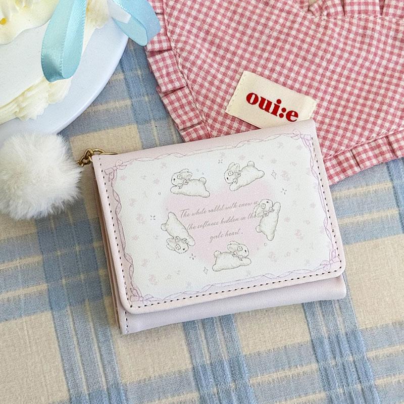 Ví Nữ Ngắn, Thiết Kế Họa Tiết Hoạt Hình, Dễ Thương, Có Thể Gập Lại, Phong Cách Đại Học, Ví 5