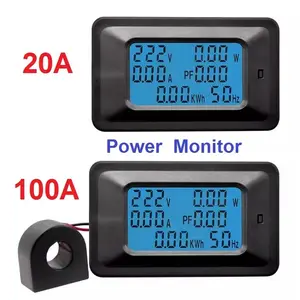 Watt KWH Meter Power Monitor Daya Digital Multifungsi 20A 100A 110 220V Wattmeter Voltmeter Ammeter