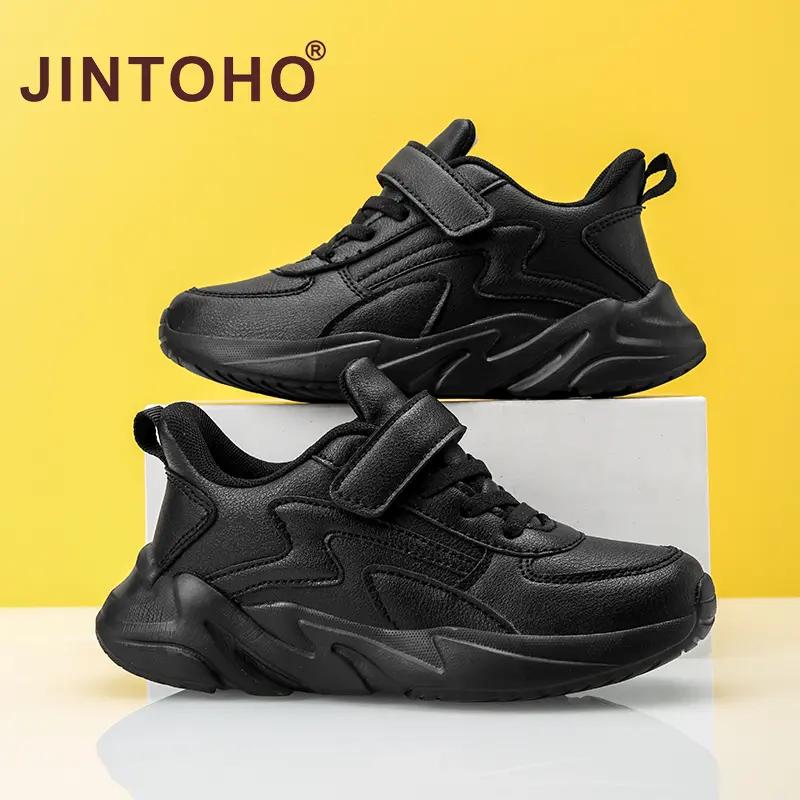 JINTOHO - kasut kulit Pu hitam untuk kanak-kanak, kasut sukan putih untuk lelaki dan perempuan, kasut larian kasual, Tenis sekolah