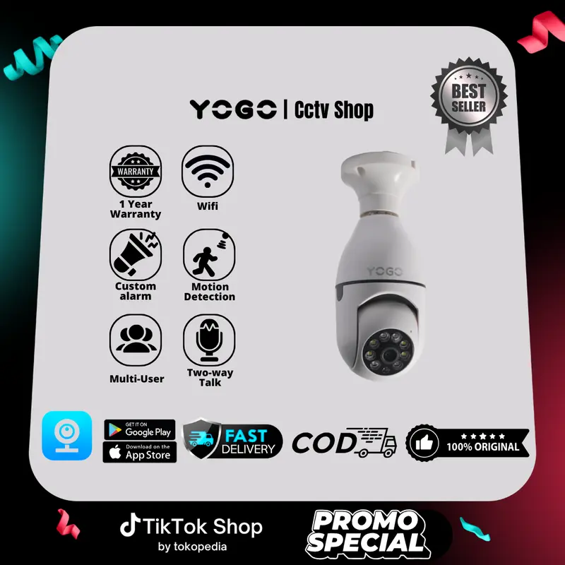 Yogo Hunging Ip Cam Wireless 8MP Kamera Cctv Bola Lampu/Bohlamp