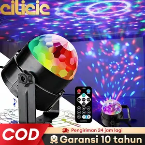 【COD】Cilicic Lampu panggung Disco Warna Warni LED RGB 220V 6W Dengan remote control Lampu DJ Lampu Pesta