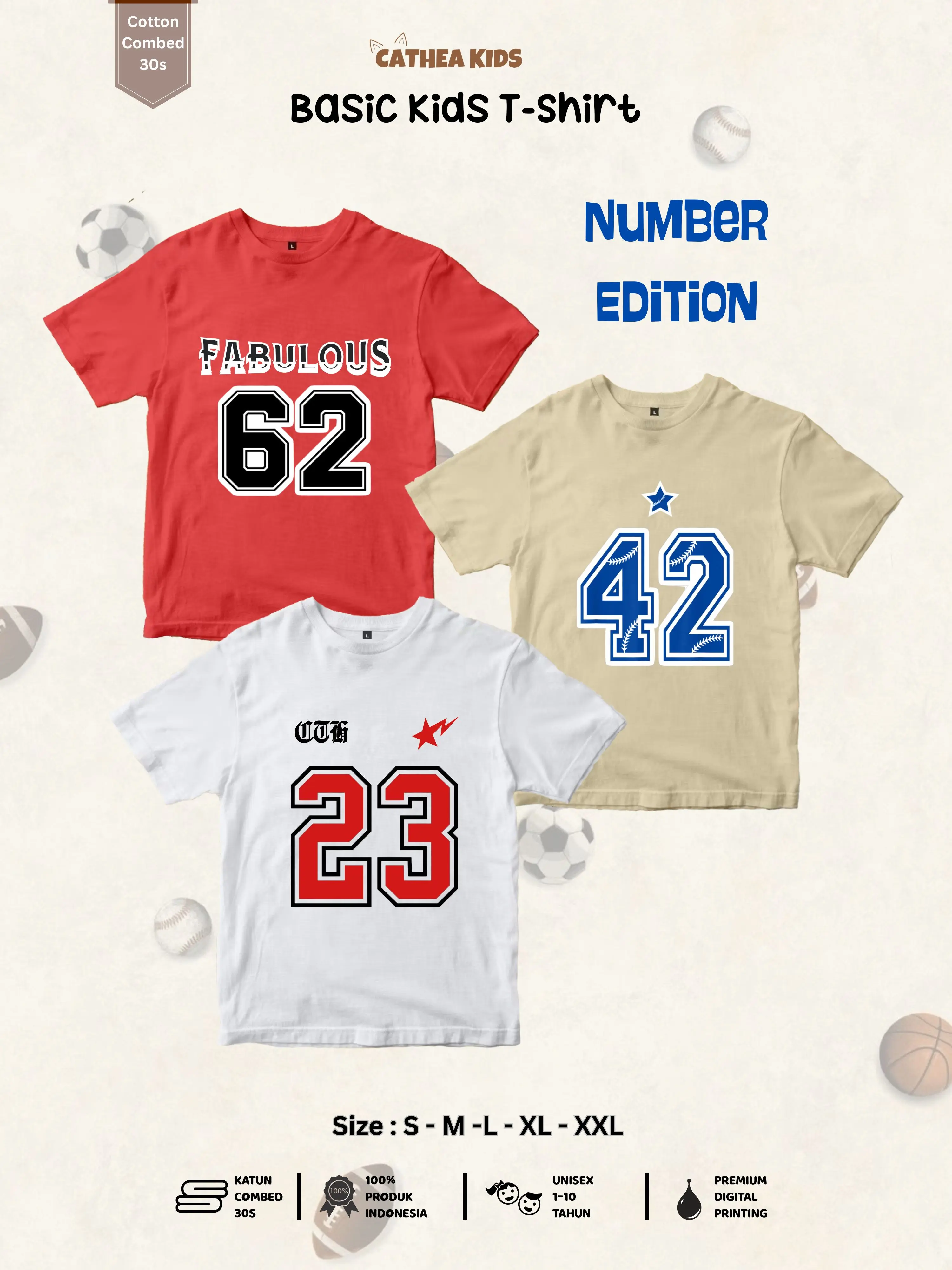 CATHEA KIDS BASEB KAOS ANAK UNISEX CEWEK COWOK 1-10TAHUN MOTIF KEKINIAN
